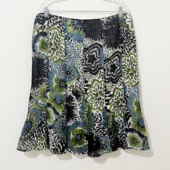 Lafayette 148 Flounce Skirt Linen Blend Multicolor Floral Women's Size 14 - Picture 1 of 7